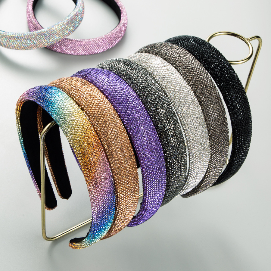 Wholesale Heming Korean fashion new full diamond hair aessories simple temperament rainbow net red headband high quality wash face hair band batch