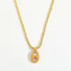 Wholesale Elegant Oval Pendant Necklace Stainless Steel 18K Gold Embedded Zirconia Fresh Unique Design For Casual Beach Date Holiday