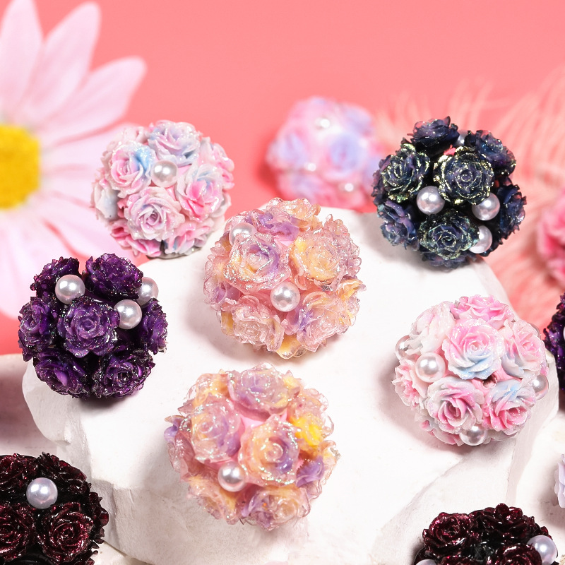 Wholesale Simulation soft rose clay diamond ball pearl camellia diy flower ball beads mobile phone chain beaded pen aessories