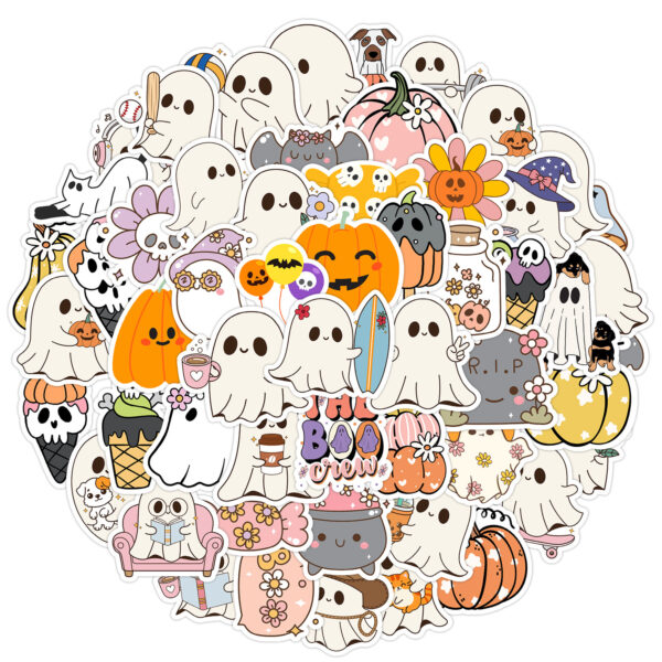 Wholesale 50pcs Halloween Ghost Graffiti Stickers Mobile Phone Water Cup Waterproof Decorative Stickers Cartoon Halloween Stickers