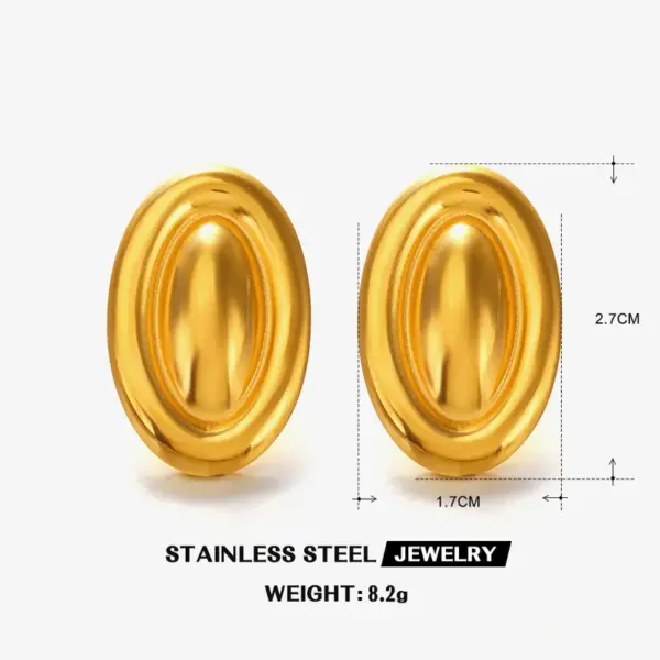 Wholesale Ion Plating (IP) 18K Gold Plated Oval 304 Stainless Steel Elegant Glam Hip-Hop Waterproof Non Tarnish Ear Studs