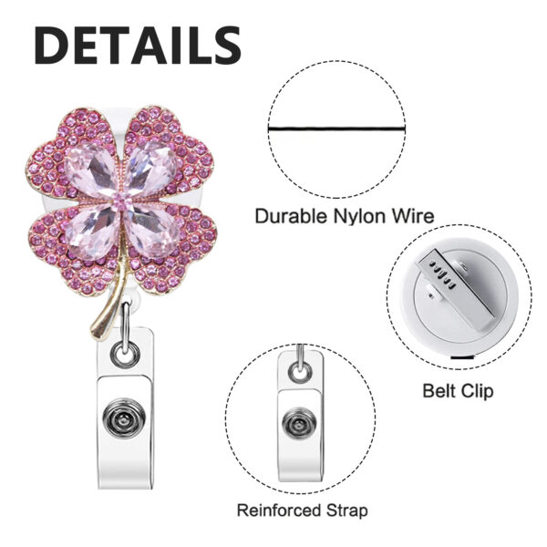 Wholesale New Lucky Four-Leaf Clover Rhinestone Retractable Rotating Badge Scroll for Medical Professionals and Women, Easy-Pull Buckle Brooch