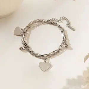 【XKB0264】 Double Layer Heart Bracelet / Steel Color