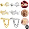 Wholesale 1 Piece Ear Cartilage Rings & Studs Simple Style Commute Geometric Pure Titanium Alloy Zircon Vacuum Plating 14K Gold Plated White Lip
