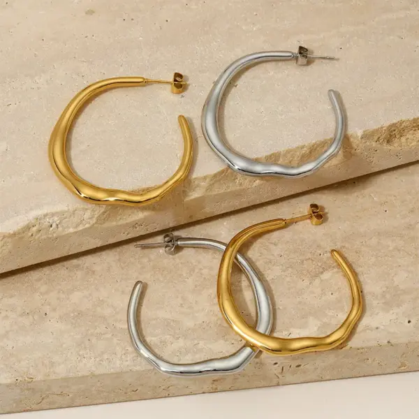 PVD Coated Real Gold Plated 16K White Plating Solid Color 304 Stainless Steel Simple Style Waterproof Non Tarnish Hoop Earrings
