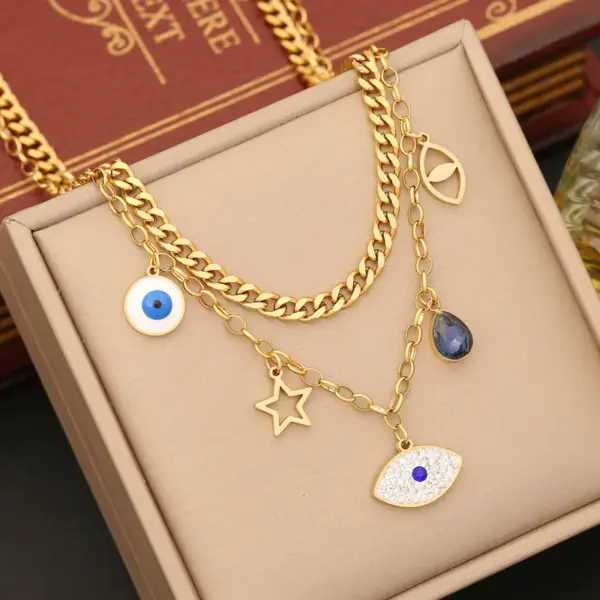 Wholesale PVD Coated 18K Gold Real Gold Plated Devil'S Eye Stainless Steel Casual Streetwear Waterproof Non Tarnish Bracelets Earrings Necklace