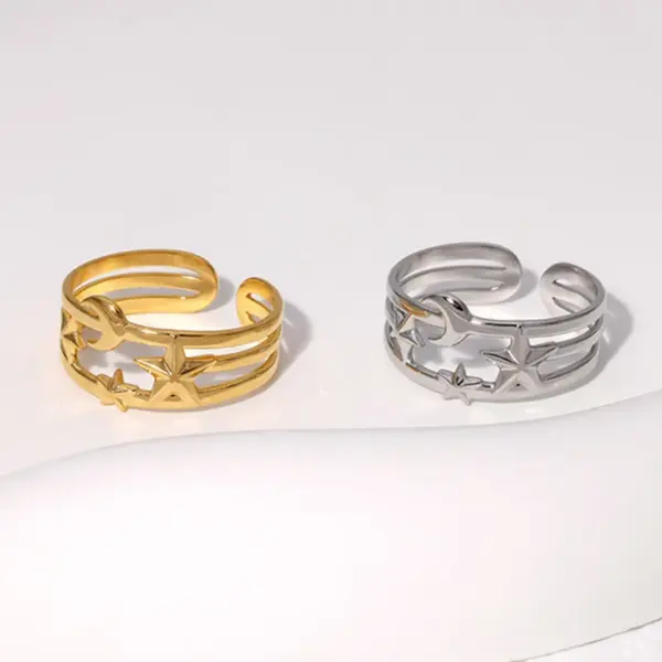 Wholesale Jewelry Fashion Star Moon 304 Stainless Steel 18K Gold Plated Plating Stainless Steel Rings