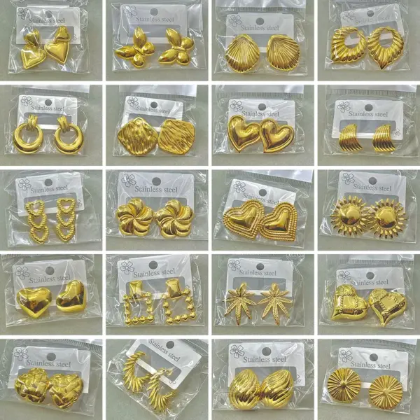 Wholesale Geometric Stud Earrings For Women In 304 Stainless Steel With Waterproof Non Tarnish Golden PVD Coated Plating And 0.03µm Thickness