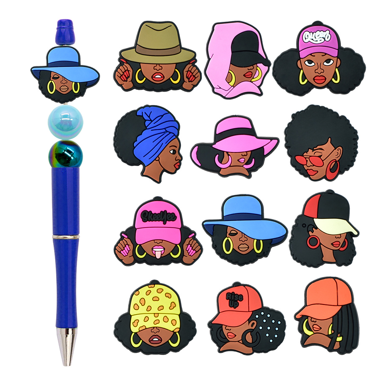 Wholesale Black girl cartoon ballint pen beaded craft