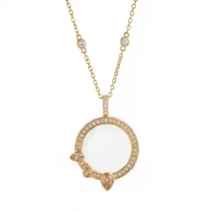Water Drop White Zirconium Round Box Necklace - Gold Empty Box
