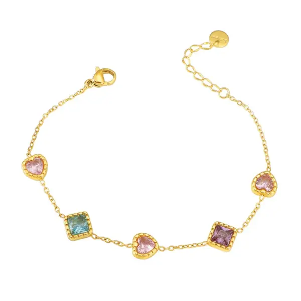 Wholesale New Gold Love Square Zircon Bracelet Light Luxury Elegant Titanium Steel Plated 18K Gold Niche High-end Jewelry