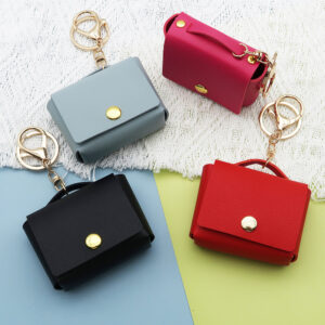 Wholesale Creative Earphone Case Protective Cover Trendy PU Leather Fashion Mini Square Bag Change Storage Bag Keychain Pendant