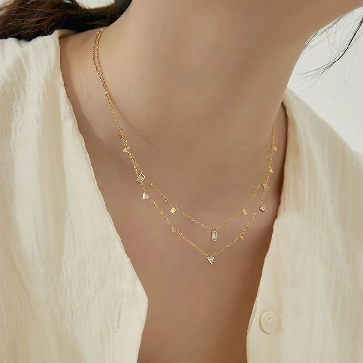 Wholesale Jewelry IG Style Simple Style Triangle Water oplets Rectangle Titanium Steel Zircon Plating Inlay Necklace