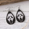 Wholesale Cross-border New Halloween Death Bat Skull Water Drop Pendant Earrings PU Leather Double-sided Ear Jewelry