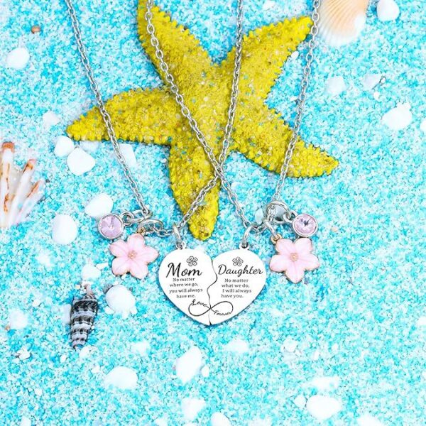 Wholesale Cross-border Amazon New Love Flower Mother's Daughter Heart Zinc Alloy Engraving Necklace Mother's Day Gift