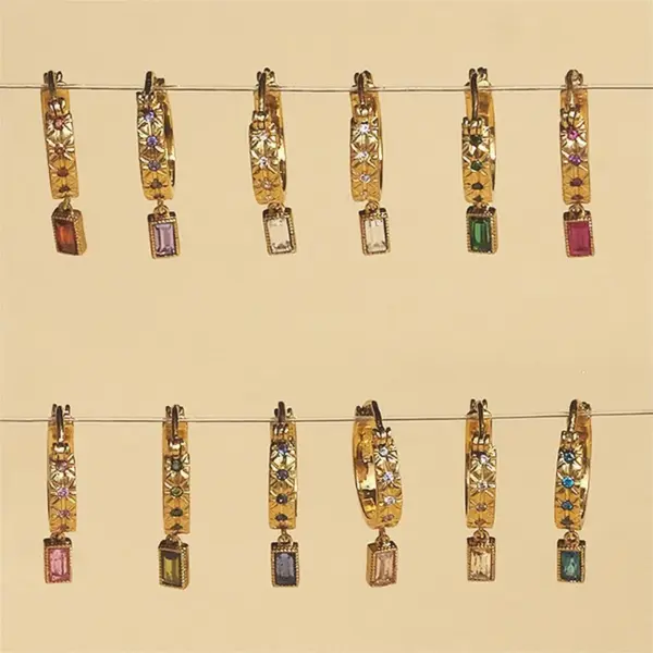 304 Stainless Steel Rectangle May Birthstone Emerald 18K Gold Plated Casual Elegant Simple Style Earrings