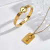 PVD Coated 18K Real Gold Plated Heart Shape Key Rectangle 304 Stainless Steel IG Style Casual Elegant Polishing Plating Jewelry Set