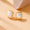 Wholesale 1 Pair Vintage Style Square Inlay 304 Stainless Steel Artificial Pearls 18K Gold Plated Ear Studs