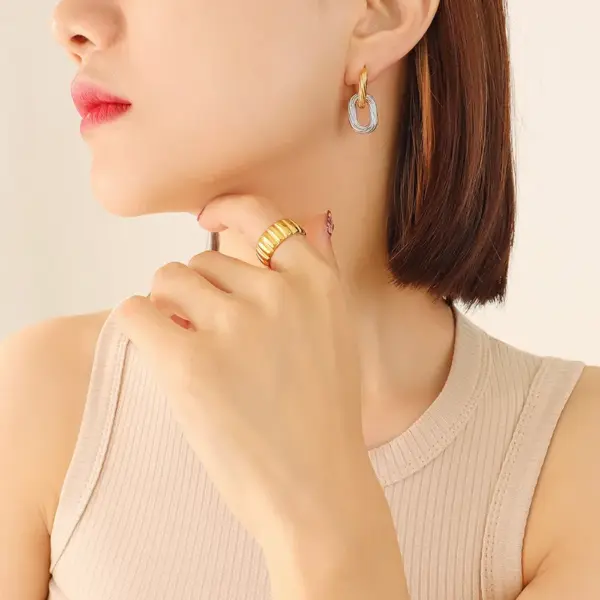 Wholesale PVD Coated Real Gold Plated 18K Gold Geometric Titanium Steel Fashion Waterproof Non Tarnish Earrings