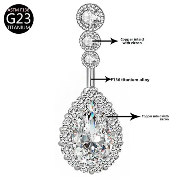 Titanium Alloy Navel Ring With Large Waterdrop Zirconia Stone Anti-allergy Material Piercing Jewelry Drop Shape Unisex Design