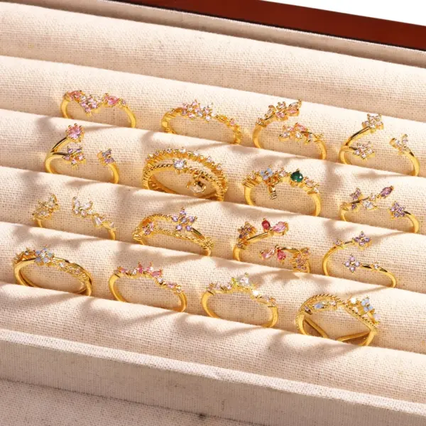 Wholesale Jewelry Cute Romantic Sweet Colorful Heart Shape Petal Copper Artificial Rhinestones Artificial Diamond Rhinestones Inlay Open Rings