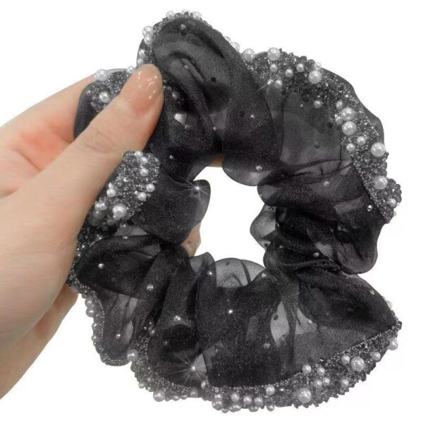 Wholesale Light luxury oversized organza large intestine hair ring full diamond ball head elegant leather cover head rope high-grade hair ring hair accessories