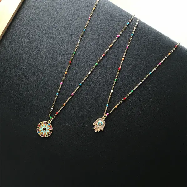 Wholesale Devil's Eye Drip Oil Palm Pendant Stainless Steel Necklace Wholesale Nihaojewelry