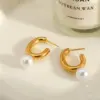 Wholesale 304 Stainless Steel Gold Plated Vacuum Electroplating (In Furnace) Pastoral Geometric Pattern Gold Women's Suitable C-shaped Earrings