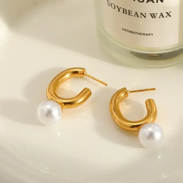 Wholesale 304 Stainless Steel Gold Plated Vacuum Electroplating (In Furnace) Pastoral Geometric Pattern Gold Women's Suitable C-shaped Earrings