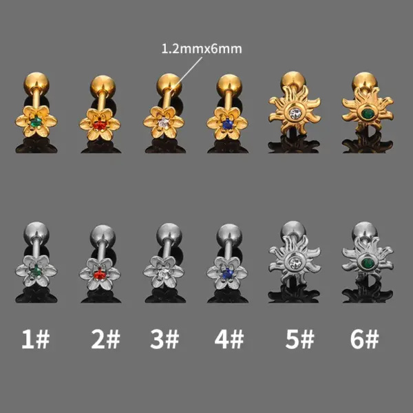 Wholesale 1 Piece Ear Cartilage Rings & Studs Simple Style Sun Flower 316L Stainless Steel Waterproof Non Tarnish Surgical Steel Zircon Ion Plating (IP) 18K Gold Plated