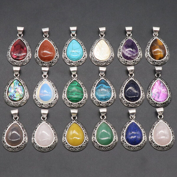 Wholesale Natural crystal agate semi-precious stone teardrop pendant