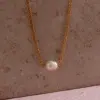 Wholesale Women'S 304 Stainless Steel PVD Coated 18K Gold Plated Inlay Geometric Artificial Pearls Necklace Imitation Pearl Jewelry