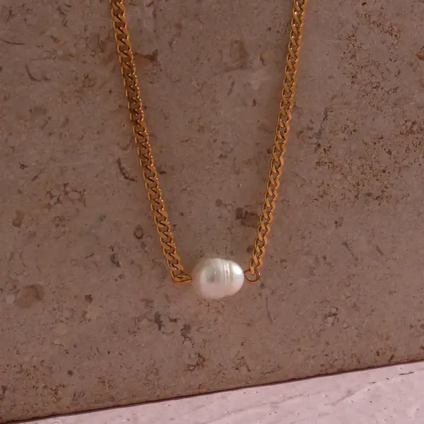 Wholesale Women'S 304 Stainless Steel PVD Coated 18K Gold Plated Inlay Geometric Artificial Pearls Necklace Imitation Pearl Jewelry