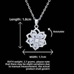 XL474 Rotating White Five-Petal Flower Necklace / Silver