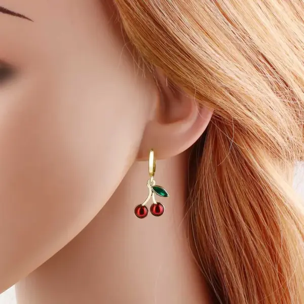 Wholesale 1 Pair Modern Style Simple Style Cherry Copper Zircon 18K Gold Plated Drop Earrings