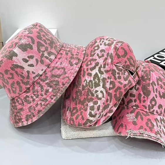 oly-3cc26e38db0e369c8227931c59d08620 Wholesale 2025 New Pink Leopard Print Ripped Baseball Cap, Fisherman's Hat, Women's Early Spring Fashionable Bucket Hat, Face-Slimming Cap, Men's Front Cap