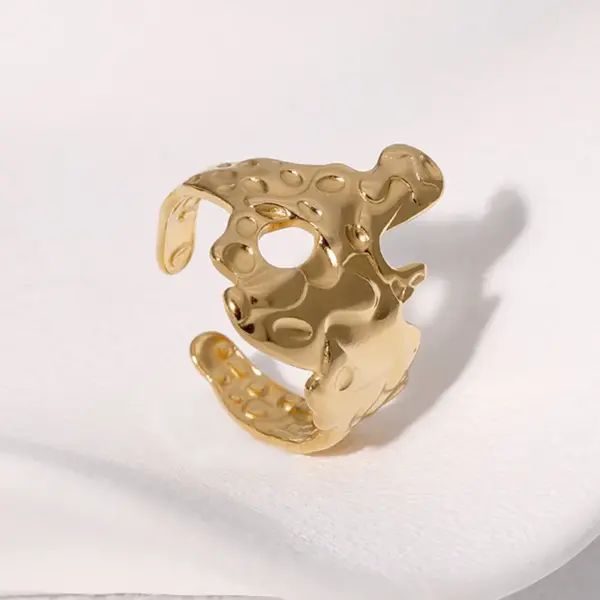 PVD Coated Real Gold Plated 18K Gold Irregular 304 Stainless Steel Cool Style IG Style Waterproof Non Tarnish Open Rings