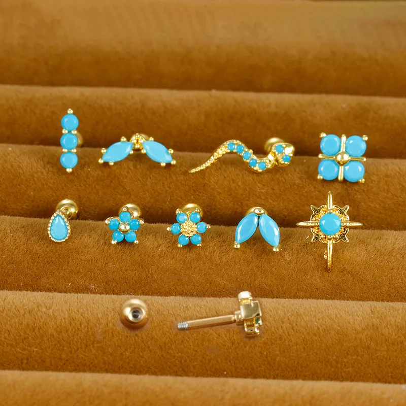 Wholesale 1 Piece Simple Style Geometric Flower Snake Plating Inlay Stainless Steel Rhinestones Earrings