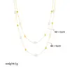304 Stainless Steel Imitation Pearl Solid Color PVD Coated 18K Gold Plated Baroque Style Beaded Plating Layered Necklaces