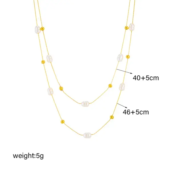 304 Stainless Steel Imitation Pearl Solid Color PVD Coated 18K Gold Plated Baroque Style Beaded Plating Layered Necklaces