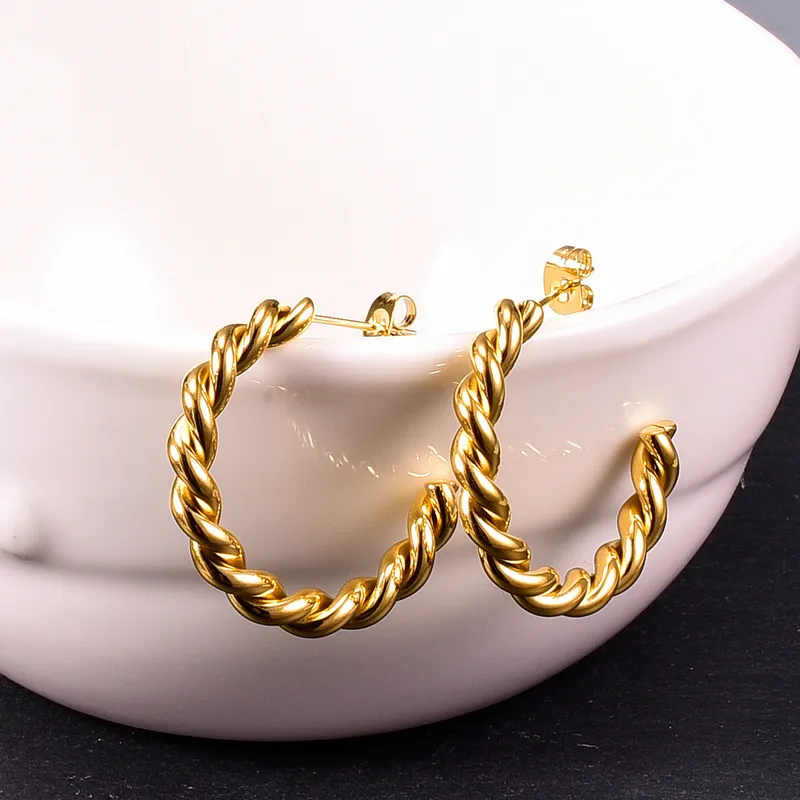Wholesale Vacuum Plating Real Gold Plated Geometric 304 Stainless Steel Waterproof Non Tarnish Hoop Earrings