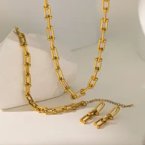Wholesale PVD Coated Real Gold Plated U Shape 304 Stainless Steel Simple Style Waterproof Non Tarnish Bracelets Earrings Necklace