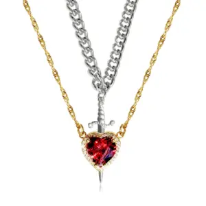 Golden Red Love Heart/Silver Dagger