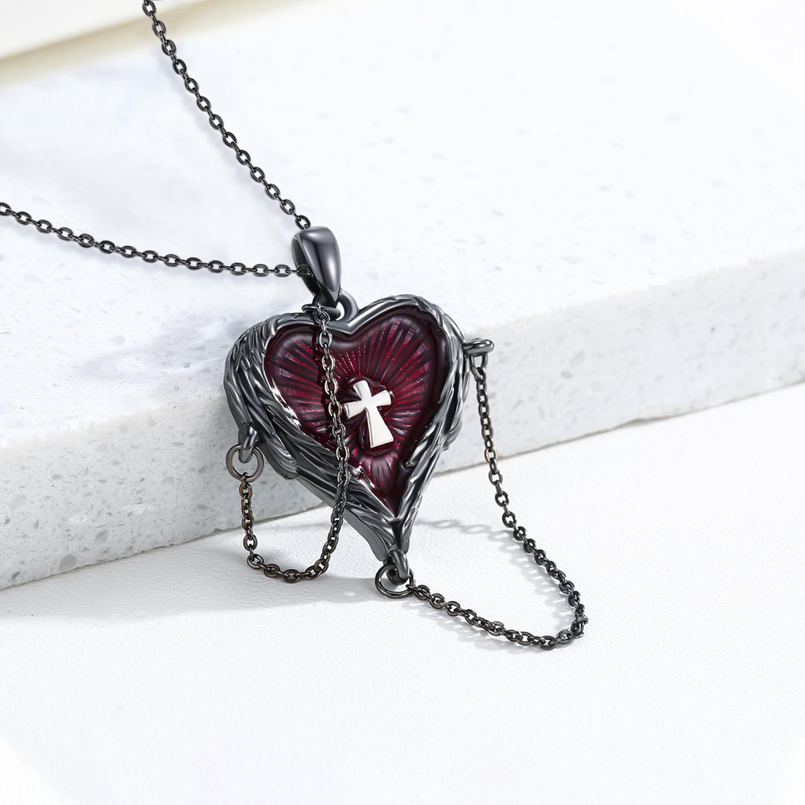 Wholesale European and American Gothic Dark Wind Necklace Love Clavicle Chain Cross Feather Wings Embrace Heart Creative Pendant