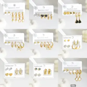 304 Stainless Steel Pentagram Heart Shape PVD Coated Artificial Crystal Real Gold Plated Gold Plated Casual Simple Style Commute Waterproof Non Tarnish Earrings
