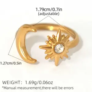 Gold / adjustable / 1 Piece Star Moon Ring