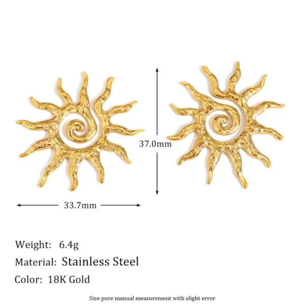 Wholesale PVD Coated Real Gold Plated Sun Spiral 304 Stainless Steel Vintage Style Classic Style Waterproof Non Tarnish Pendant Earrings