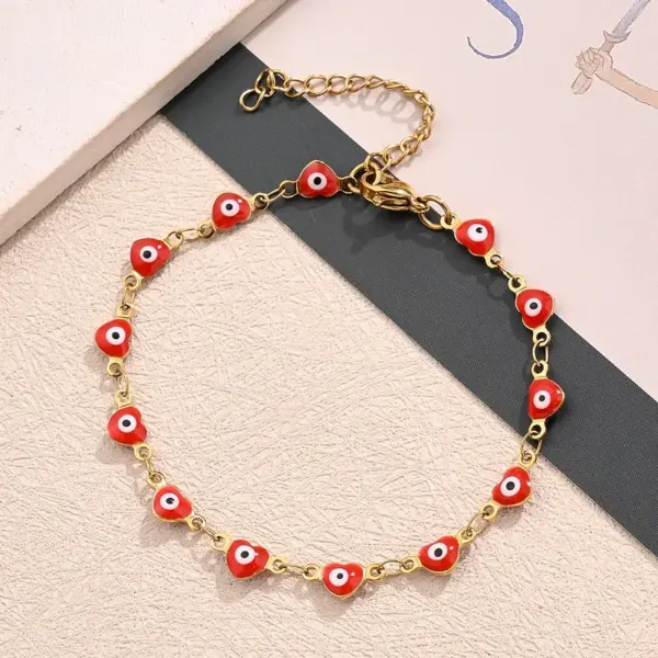 Wholesale Casual Classic Style Devil's Eye Color Block Heart Shape 304 Stainless Steel 18K Gold Plated Bracelets In Bulk