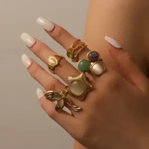 Wholesale PVD Coated Real Gold Plated 18K Pentagram Geometric Butterfly 304 Stainless Steel French Style Waterproof Non Tarnish Open Rings