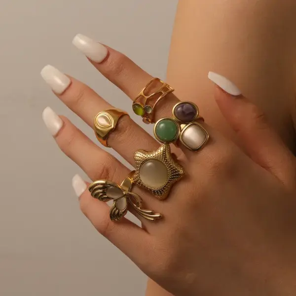 Wholesale PVD Coated Real Gold Plated 18K Pentagram Geometric Butterfly 304 Stainless Steel French Style Waterproof Non Tarnish Open Rings